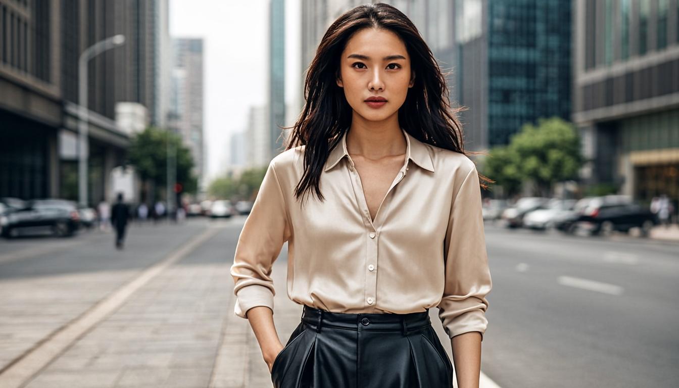 Leather Trousers Styled with Silk Blouse